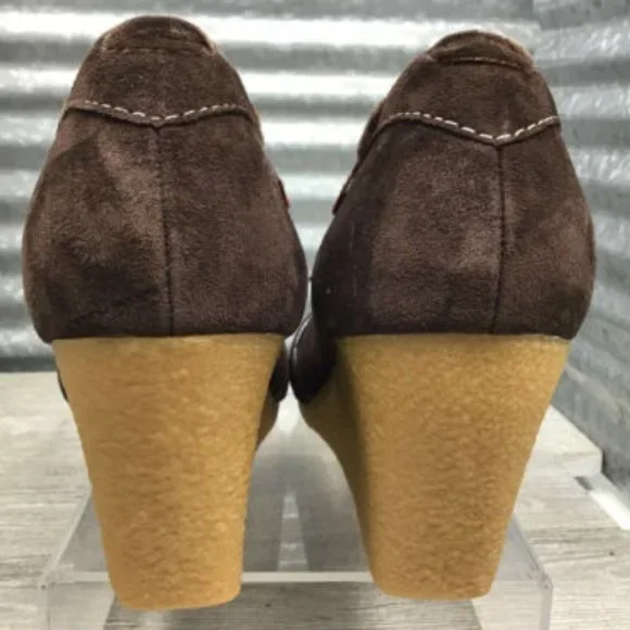 BC Footwear Brown Suede Wedge Moccasin Heels Size 9 - Picture 5 of 6